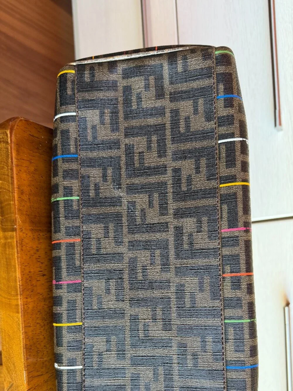 Authentic Fendi Zucca Striped Boston Bag